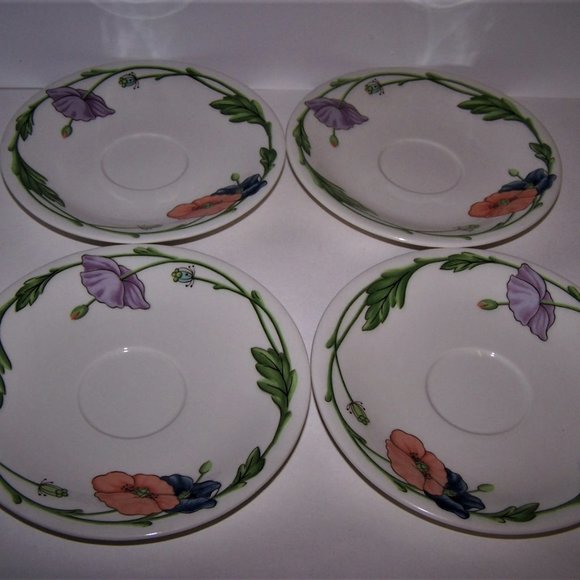4 Villeroy & Boch Amapola Flat Cups & Saucers Discontinued 2001 Raised Relief - Picture 3 of 12